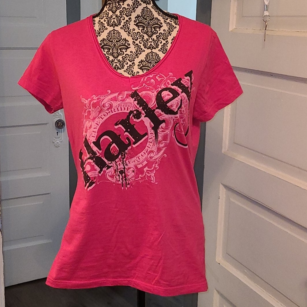 Pink Harley Davidson top worn once